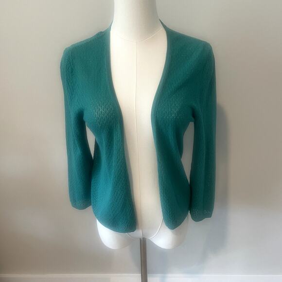 J.Jill Blue/Green Open Front Short Knit Sweater Sz S - Picture 1 of 4